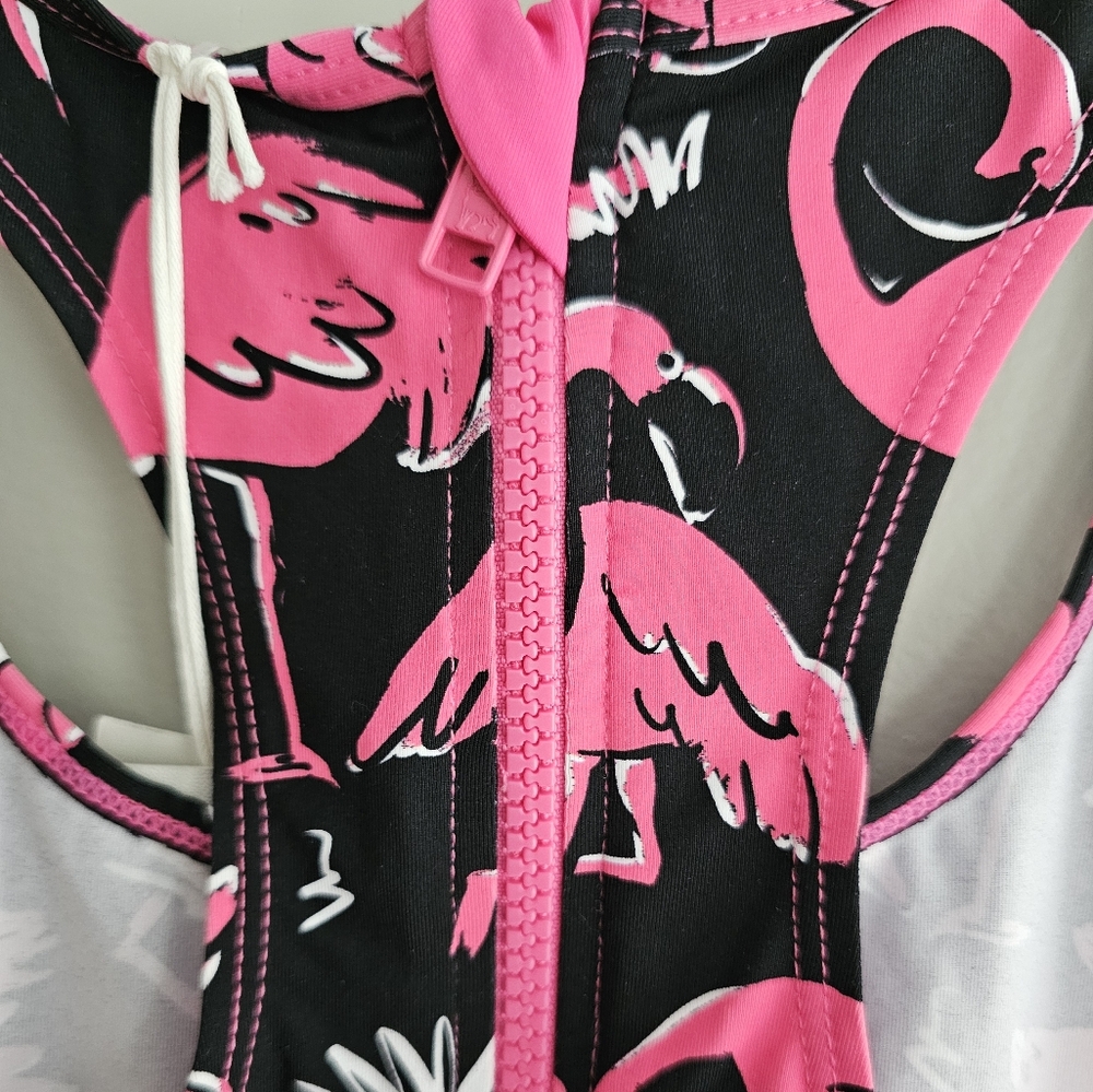 NWT Stella McCartney Kids Pink Disco Flamingo Print One Piece Swimsuit - Picture 4 of 4